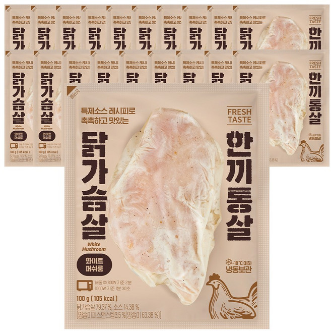 한끼통살 통살 닭가슴살 화이트머쉬룸 20개입, 100g, 20개