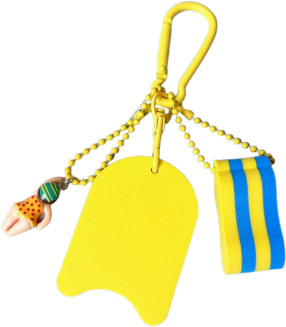 SPLASHY 수영키링 킥판 풀부이 수영장 가방 키링, 옐로+수영인, 1개
