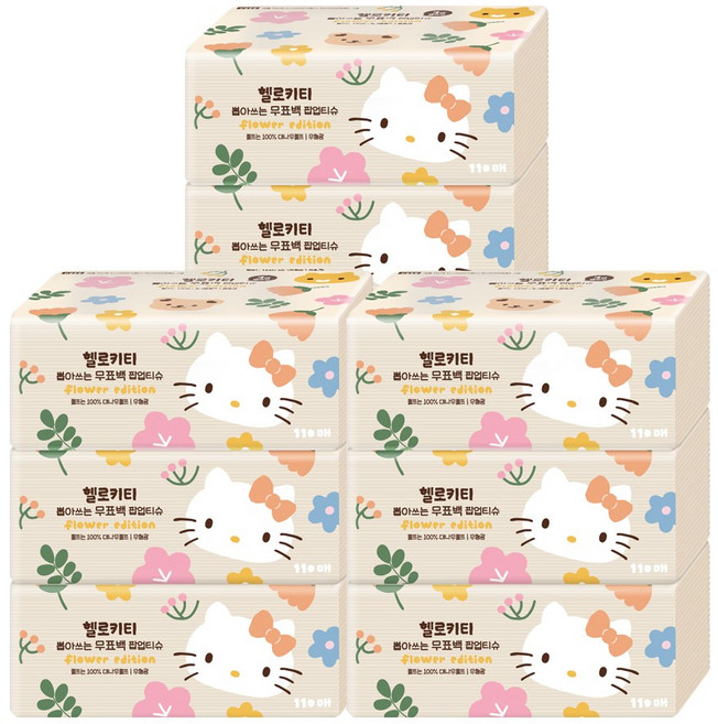 헬로키티 뽑아쓰는 3겹 무표백 팝업티슈 110매 9개, 110매입