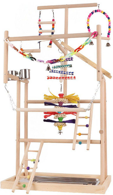 앵무새 놀이터 횟대 장난감 집 버드링 횃대 새장 용품, 1개, 브라운