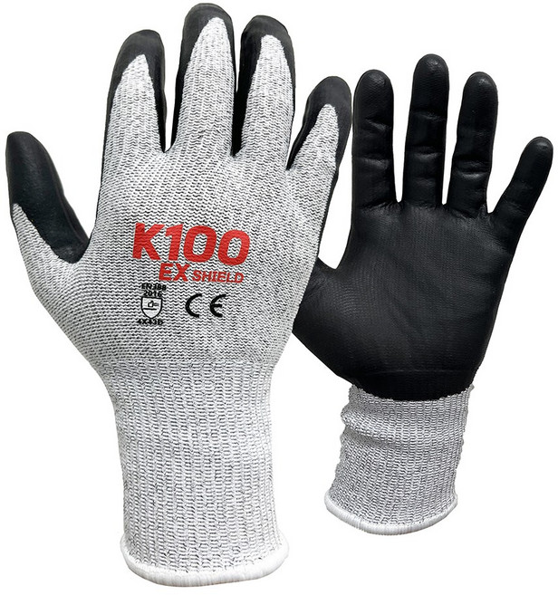 NBR폼 베임방지장갑 절단방지장갑 K100 EX-SHIELD 이엑스쉴드 1묶음 10켤레, 멜란지그레이, 10개