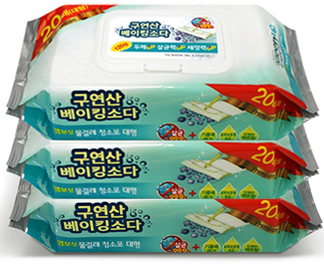 에파타클린업 구연산 베이킹소다 프리미엄 물걸레청소포 중형 20매입, 3개
