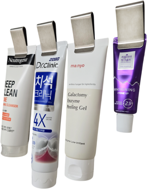 밝은리빙 무타공 스테인리스 치약걸이, 실버, 4개