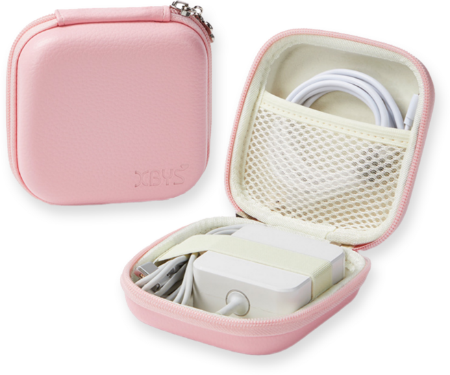 더심플러 USB 케이블 충전기 선정리 한번에! 미니 컬러 선 정리함 / 핸드폰 휴대폰 충전기선 선정리 케이스 / 해외여행 필수품 준비물 / 작은 소형 디지털 보관 파우치, 핑크, 1개