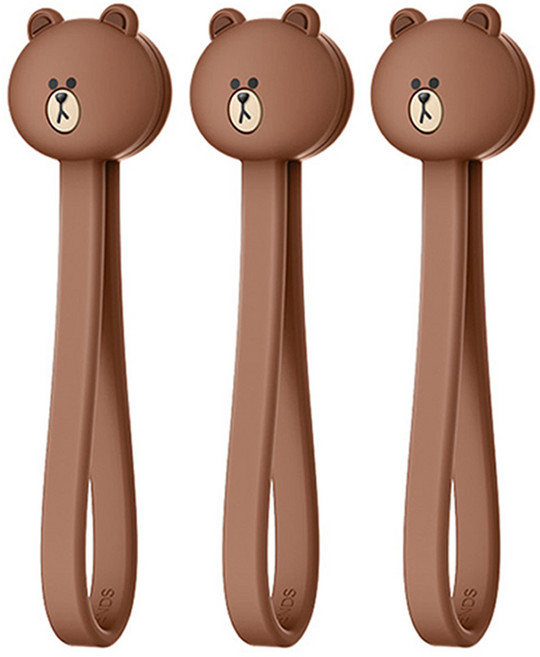 엘라고 라인프렌즈 마그네틱 케이블 타이, 3개, 브라운