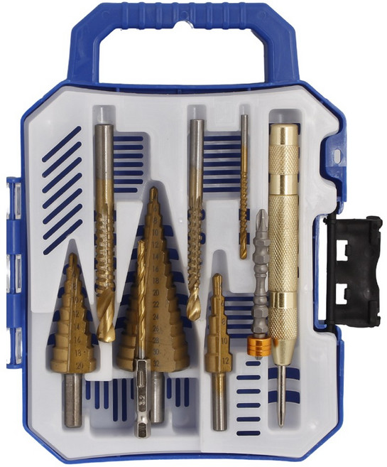 ITL 스텝드릴 드릴 비트 홀쏘 센터 펀치 십자 트위스트 톱날 천공 하드케이스 9종세트