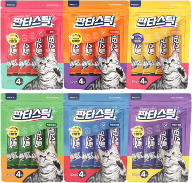 판타스틱 대용량 짜먹는 고양이 간식, 120g, 6개, 혼합