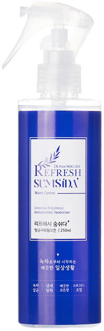리프레시숨쉬다 뉴 강력 섬유 실내 범용탈취제 냄새제거 방금샤워웜코튼, 1개, 250ml