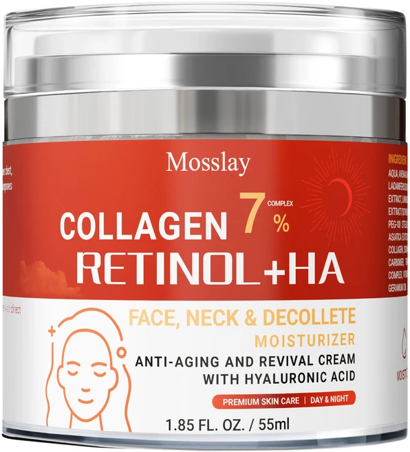 레티놀 콜라겐 페이스 크림 - 남녀용 데이 & 나이트 주름 개선 크림 - 모든 피부 타입에 사용 가능한 히알루론산 함유 피부 탄력 및 탄력 개선 페이스 모이스처라이저, 1개, 55ml - 쿠팡