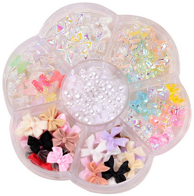 리본 진주 네일재료 스톤 파츠 7칸 세트, 1개, 04#