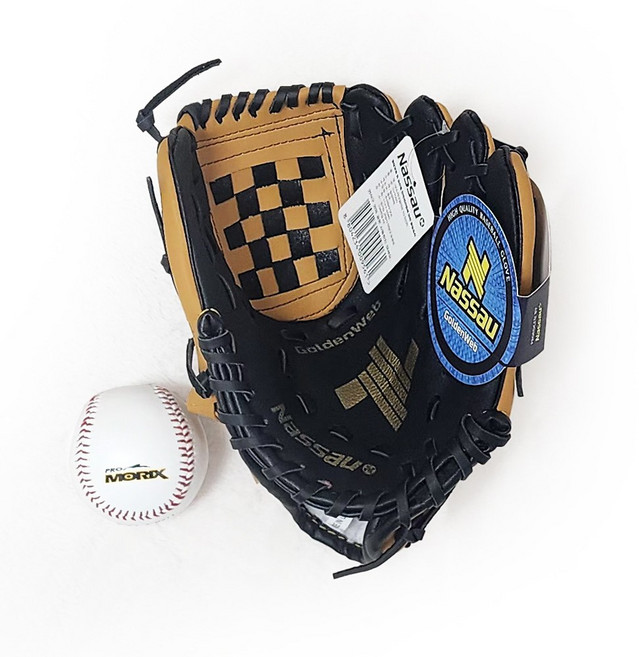 낫소 야구글러브1개+야구공1개 아동 초등학생 유소년, 1세트, 브라운+블랙