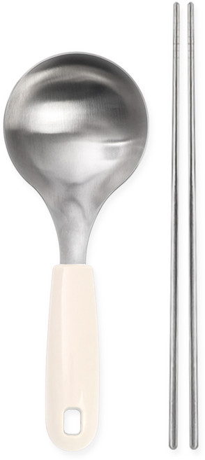 국내생산 웰메이드 컬러 미니국자 + 샤브 롱 젓가락, 1세트, 아이보리