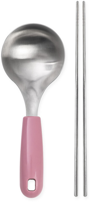국내생산 웰메이드 컬러 미니국자 + 샤브 롱 젓가락, 1세트, 인디핑크