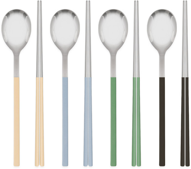 강력한 코팅력 식세기 가능한 젠 컬러 올스텐 수저세트 4벌, 4세트, 숟가락+젓가락, 크림옐로+실버그레이+올리브그린+초코