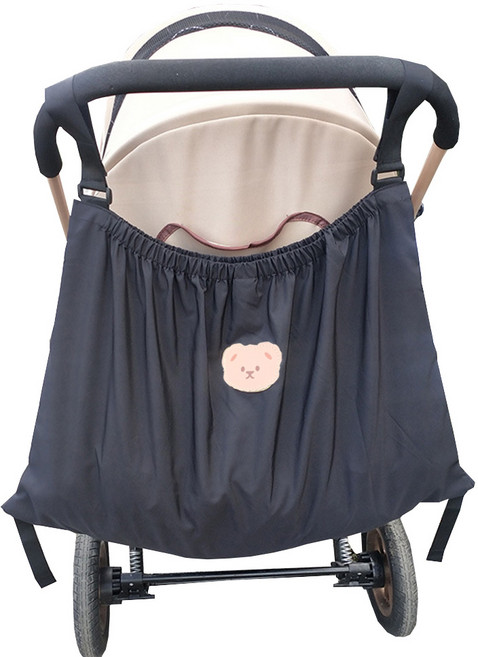 자이언트 유모차수납가방 곰돌이패치 유모차주머니, 1개, 블랙