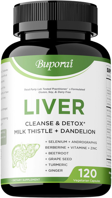 간 건강 & 해독 프리미엄 캡슐 밀크시슬 덴델리온 추출물 셀레늄 비타민E 천연 간 보호 항산화 체내 정화 독소 배출 촉진 고농축 성분 무첨가제, 1개, 60정