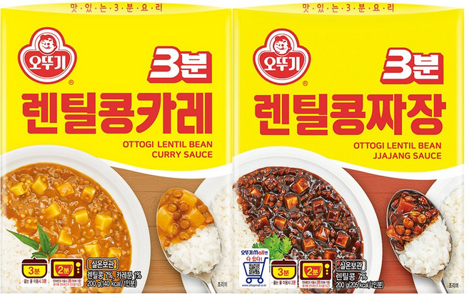 오뚜기 3분 렌틸콩카레 200g 12개+렌틸콩짜장 200g 12개, 24개