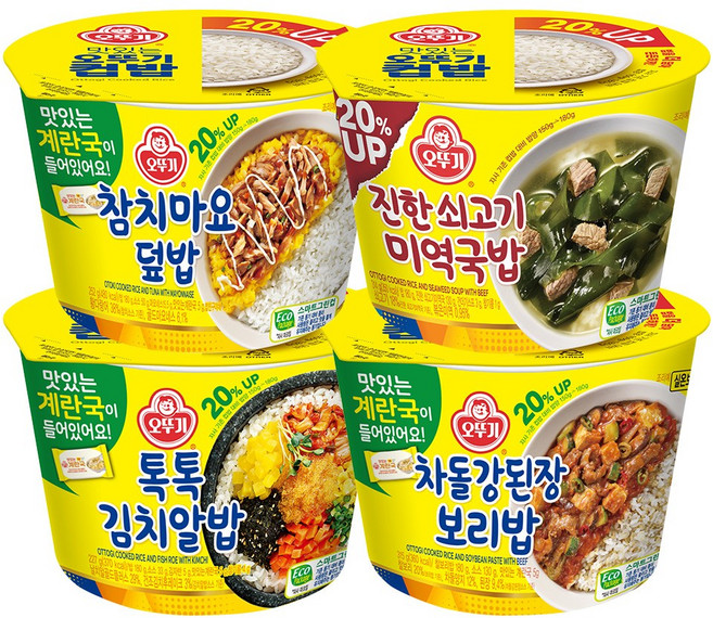 오뚜기 컵밥 4종 3개씩(참치마요+쇠고기미역국밥+톡톡김치알밥+차돌강된장보리밥), 1세트