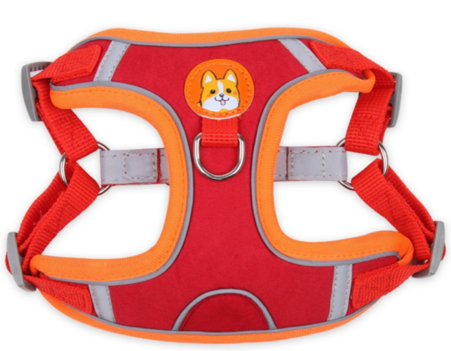 화니행복마트 하네스 H형 앞섬방지 반사 리드줄 세트, 빨강, 1개