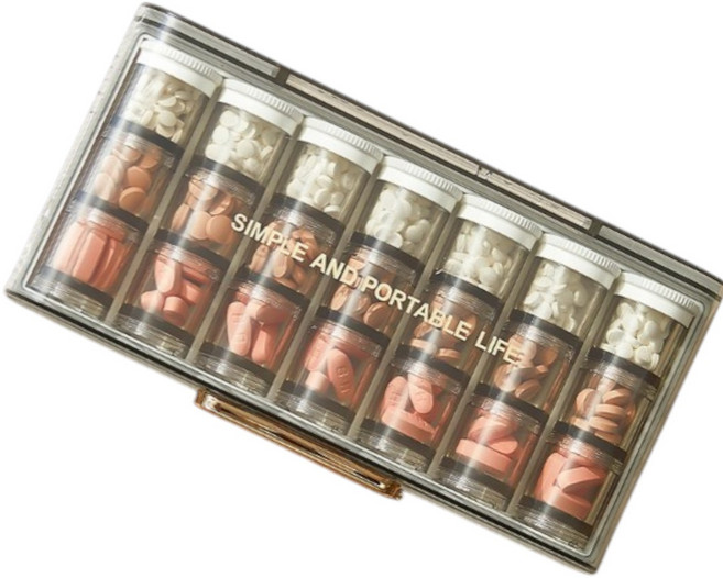 알로롱리빙 3단 원형 휴대용 일주일 알약 약통 케이스, 3개