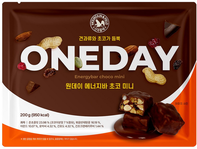 산과들에 원데이 에너지바 초코 미니 200g, 3개, 상세 설명 참조