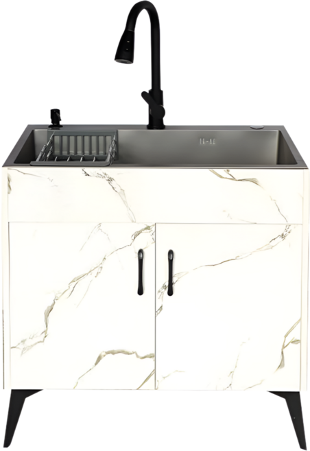 마리앤라이프 튼튼한 소형 싱크대 하부장 주방 개수대 씽크대 원룸 사무실 탕비실 카페, 화이트