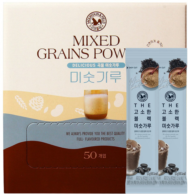 산과들에 더 고소한 블랙 미숫가루 스틱 50입 세트, 1개, 1.25kg