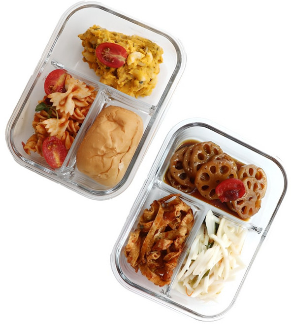 이고웰 3칸나눔 유리 밀폐용기 반찬통, 1세트, 사각 2개