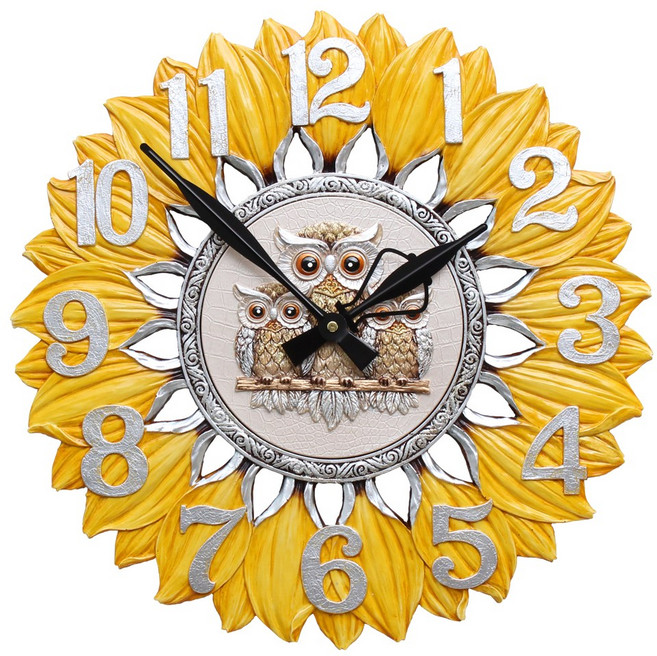 케이엠데코 인테리어 무소음 벽시계 해바라기부엉이(특대), 혼합색상