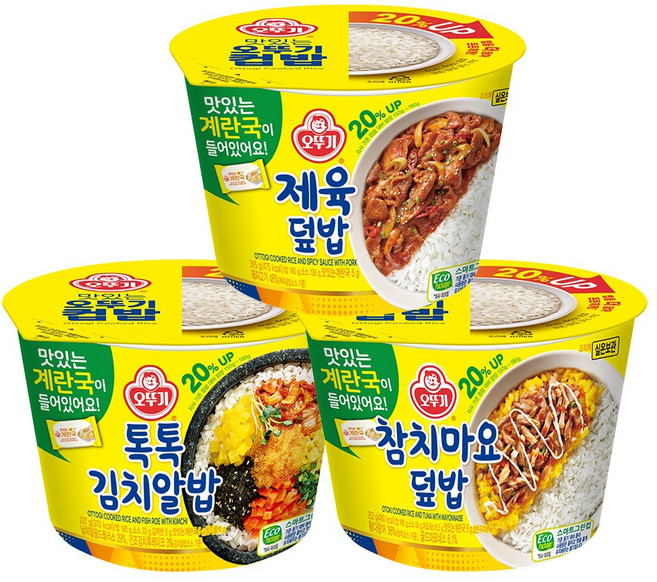 오뚜기 컵밥 3종 4개씩(제육덮밥+톡톡김치알밥+참치마요), 1세트