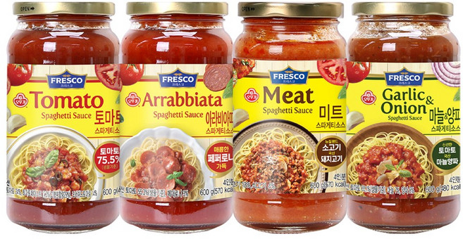 오뚜기 프레스코 파스타소스 4종 세트(토마토+마늘양파+미트+아라비아따), 600g, 4개