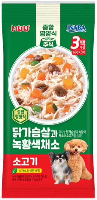 이나바 강아지 닭가슴살과 녹황색채소 파우치 QDR-142, 혼합맛(닭가슴살/채소/소고기), 180g, 6개