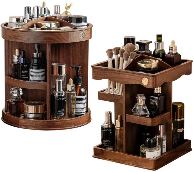 더퍼리 화장품정리함 360도 회전 정리대 원목 화장품 수납장, 월넛