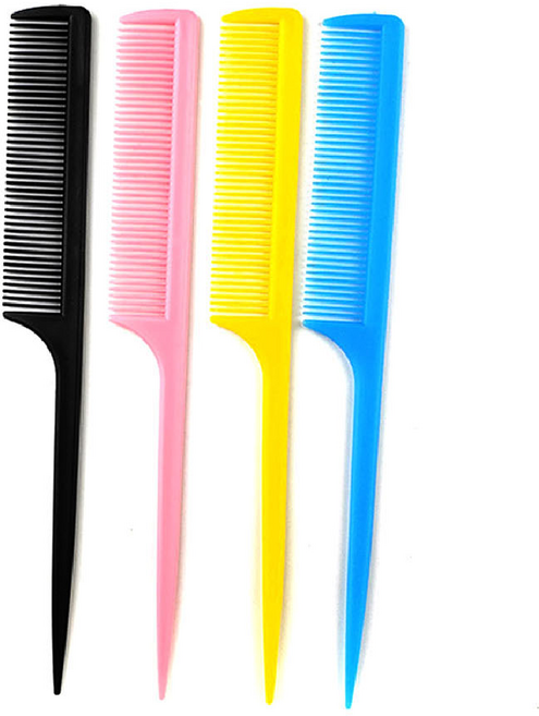 바이트 칼라 헤어 꼬리빗, 12개, 핑크+옐로+블루+블랙