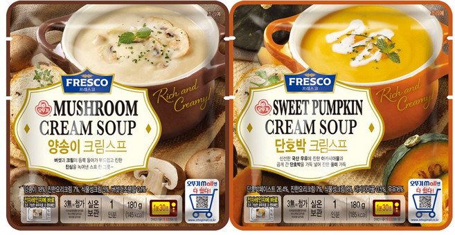 오뚜기 프레스코 크림스프 180g 2종 5개씩(양송이+단호박), 1세트, 1.8kg