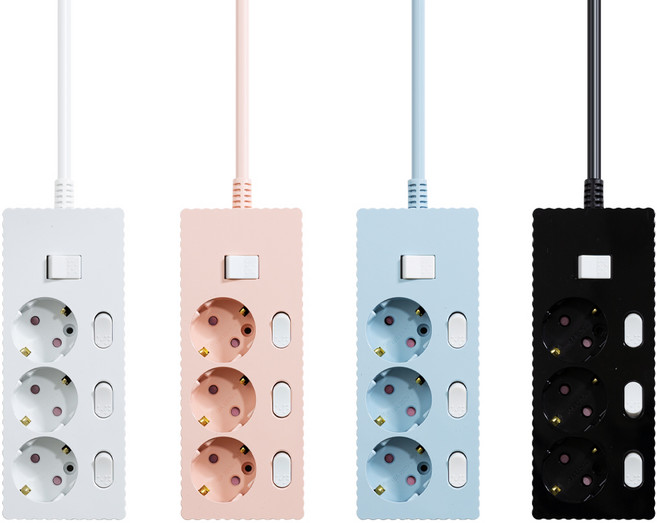 쿠폰19% 파워존 자동소화 웨이브 멀티탭 콘센트 화재예방 개별 절전 과부하차단 3구, 자동소화 3구 파스텔블루, 1개, 50cm