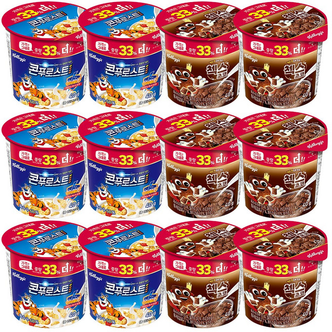 켈로그 컵시리얼30g 12개(콘푸로스트*6+첵스초코*6), 1세트