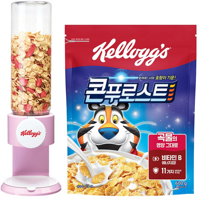 시리얼 디스펜서(핑크)+콘푸로스트 600g, 1세트