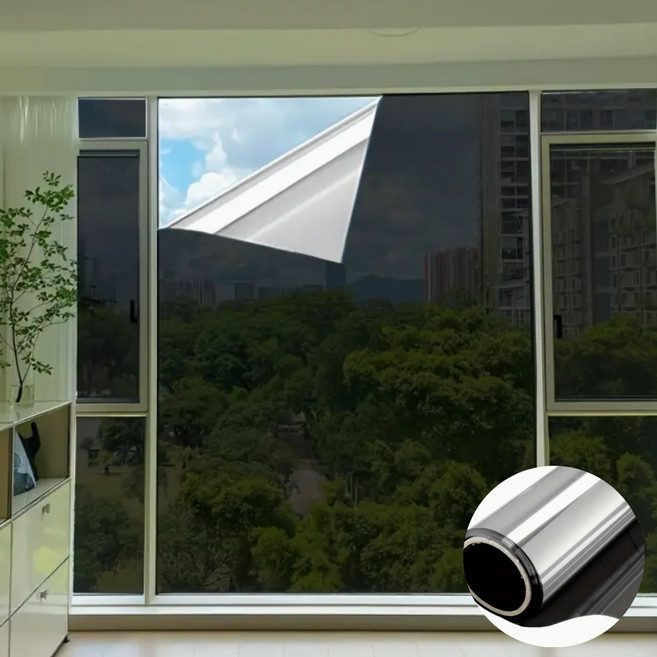 하피하피 자외선차단 무점착 단열필름 사생활보호 베란다 창문 썬팅 시트지, 블랙실버