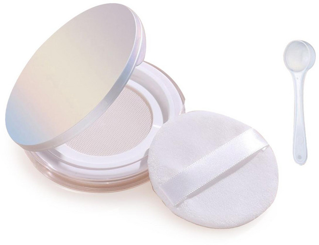 믹스MICS 슬림형 휴대용 탄력 파우더 용기 1P 세트(스푼+쿠션퍼프 포함), 1개, Colorful