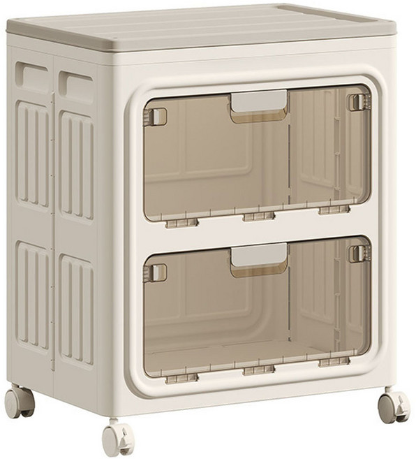 수납하마 오픈형 접이식 리빙박스 중형 이동식 멀티수납장, 듀얼오픈 투명, 1개