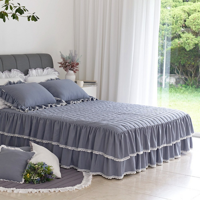 류금숙 프렌치로망 로맨틱 이중 프릴레이스 누빔 침대 매트리스커버 SS Q K SK