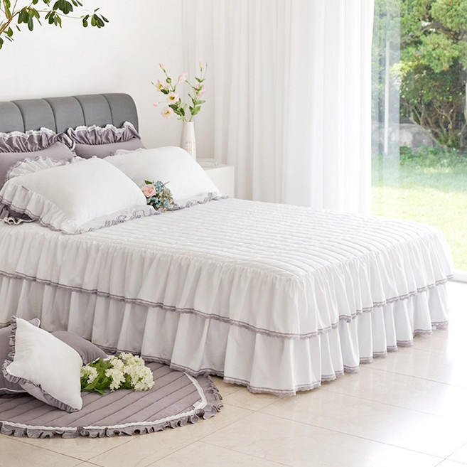 류금숙 프렌치로망 로맨틱 이중 프릴레이스 누빔 침대 매트리스커버 SS Q K SK