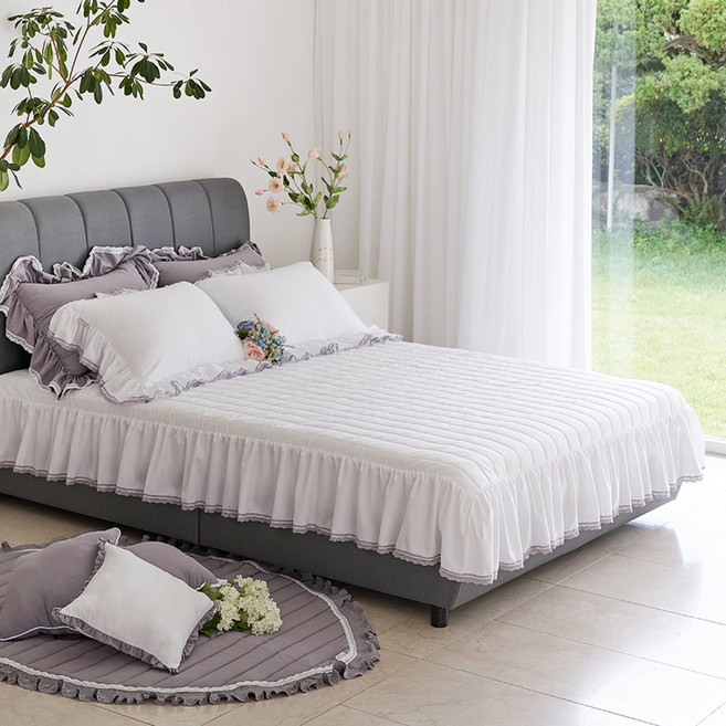 류금숙 프렌치로망 항균 누빔 숏 프릴 침대 매트리스커버 고정밴드 SS Q K SK