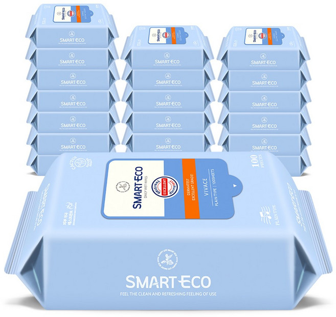 스마트에코 비바체 100매X20팩 리필형 아기물티슈, 20개, 100매, 43g