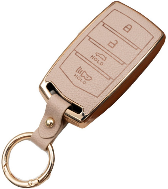 현대 G90 G80 EQ900 호환 스마트키 가죽 차 키케이스 리모컨 키링 키홀더 TPU 키커버, 아이보리골드, TL59_4버튼