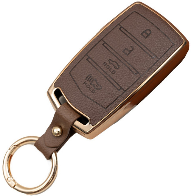 현대 G90 G80 EQ900 호환 스마트키 가죽 차 키케이스 리모컨 키링 키홀더 TPU 키커버, 브라운골드, TL59_4버튼