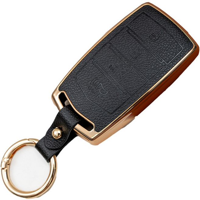 현대 G90 G80 EQ900 호환 스마트키 가죽 차 키케이스 리모컨 키링 키홀더 TPU 키커버, 블랙골드, TL59_4버튼