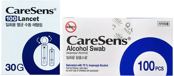 케어센스 채혈침 란셋 100매 + 알콜솜 알콜스왑, 1개