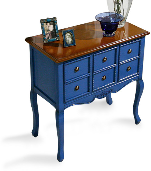 퍼니트랜드 엔틱가구 베리카 블루 블러젠 6서랍 현관콘솔 포인트콘솔, 단품